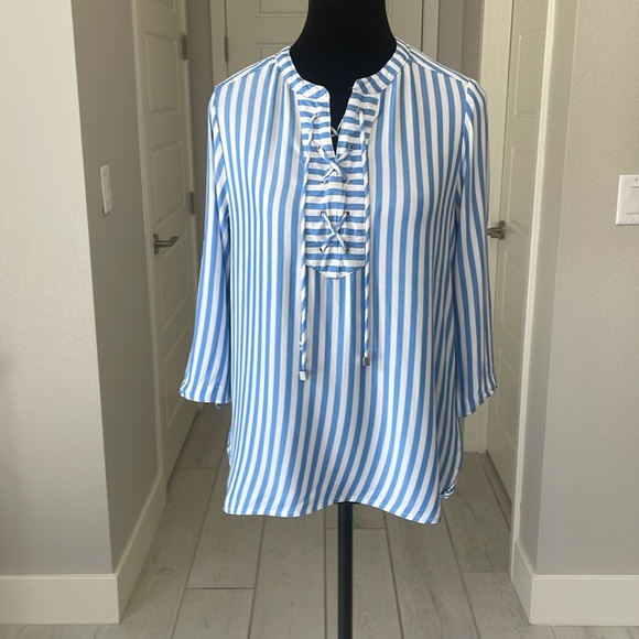 Ruby Rd. Tops - Ruby Rd  Blue & White Striped Draw String Close Top Size SP